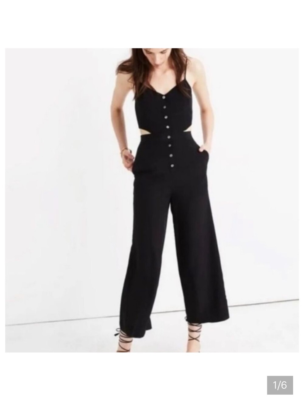 Madewell Black Sleeveless Button-Front Cutout Jumpsuit